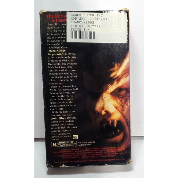 The Unnamable II VHS Horror H.P. Lovecraft John Rhys-Davies Prism Not tested - Picture 8 of 15